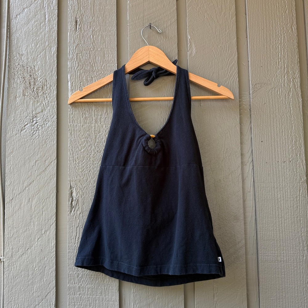 Hurley Halter Tank Top Womens O-Ring Keyhole Shelf Bra Size M Black